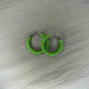 Handmade green glitter hoop earrings